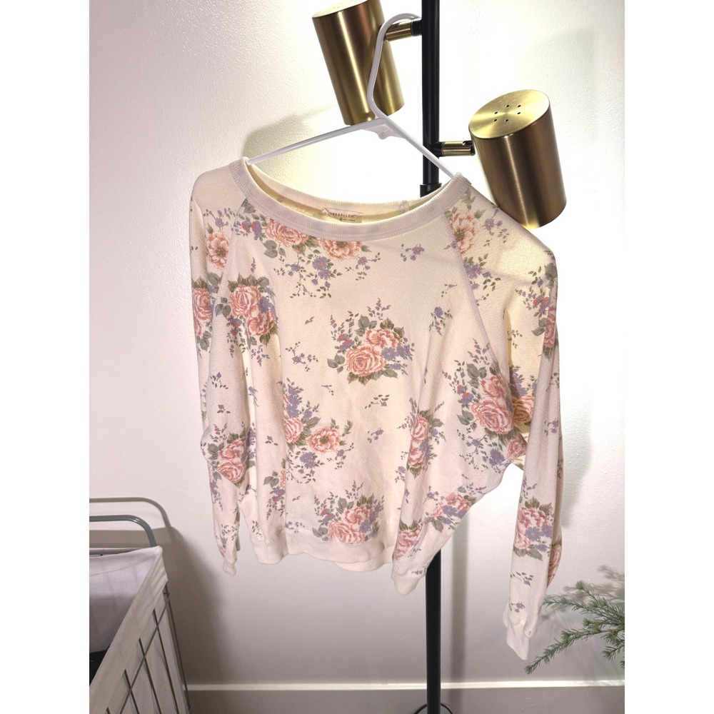 Lovestitch Floral Cotton Sweatshirt Cream Pink Raglan Pullover M I-12642K-QNJ